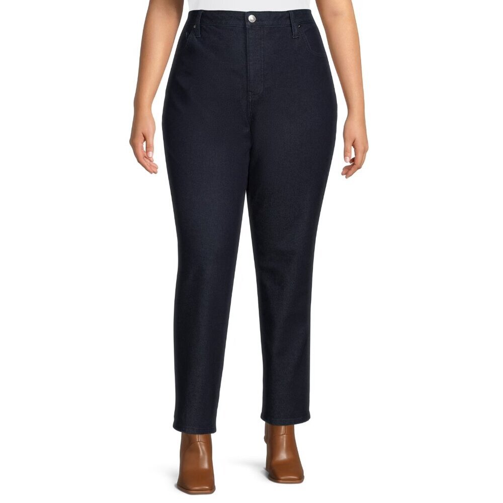 Terra & Sky Women's Plus Size Straight High Rise Jeans, Size 24WP(Petite), Blue